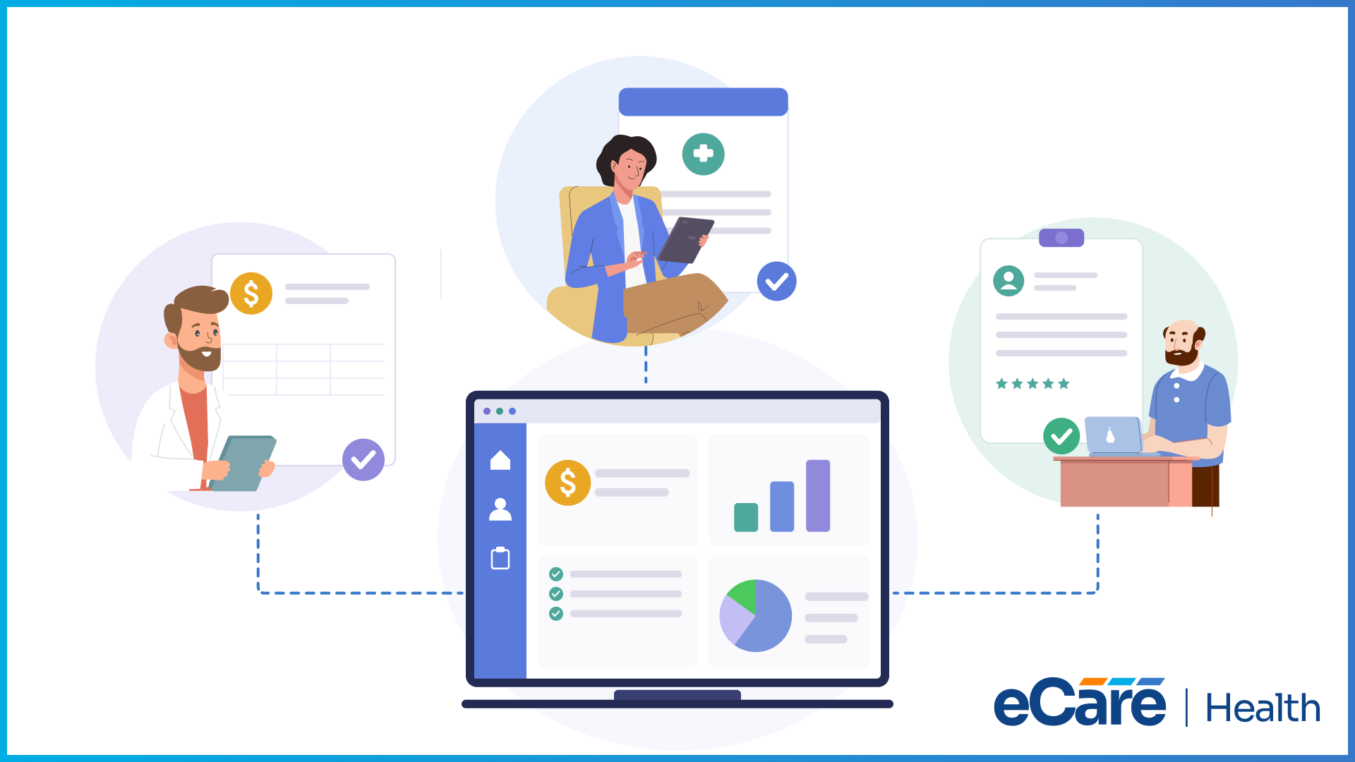Illustration of eCareHealth billing, credentialing, and revenue cycle operations for growing behavioral health organizations.