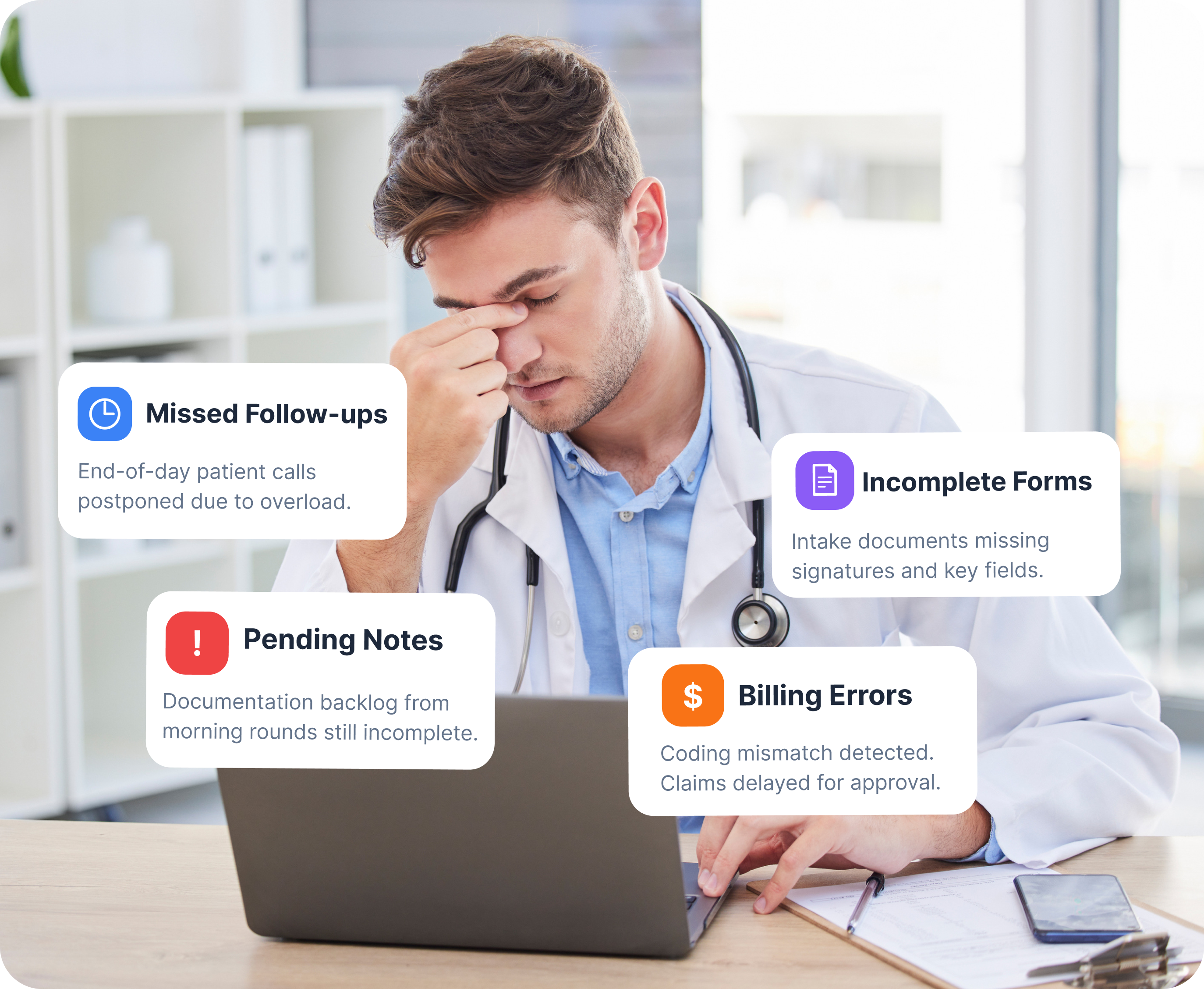 Healthcare provider reviewing fragmented patient data without an integrated electronic medical records system